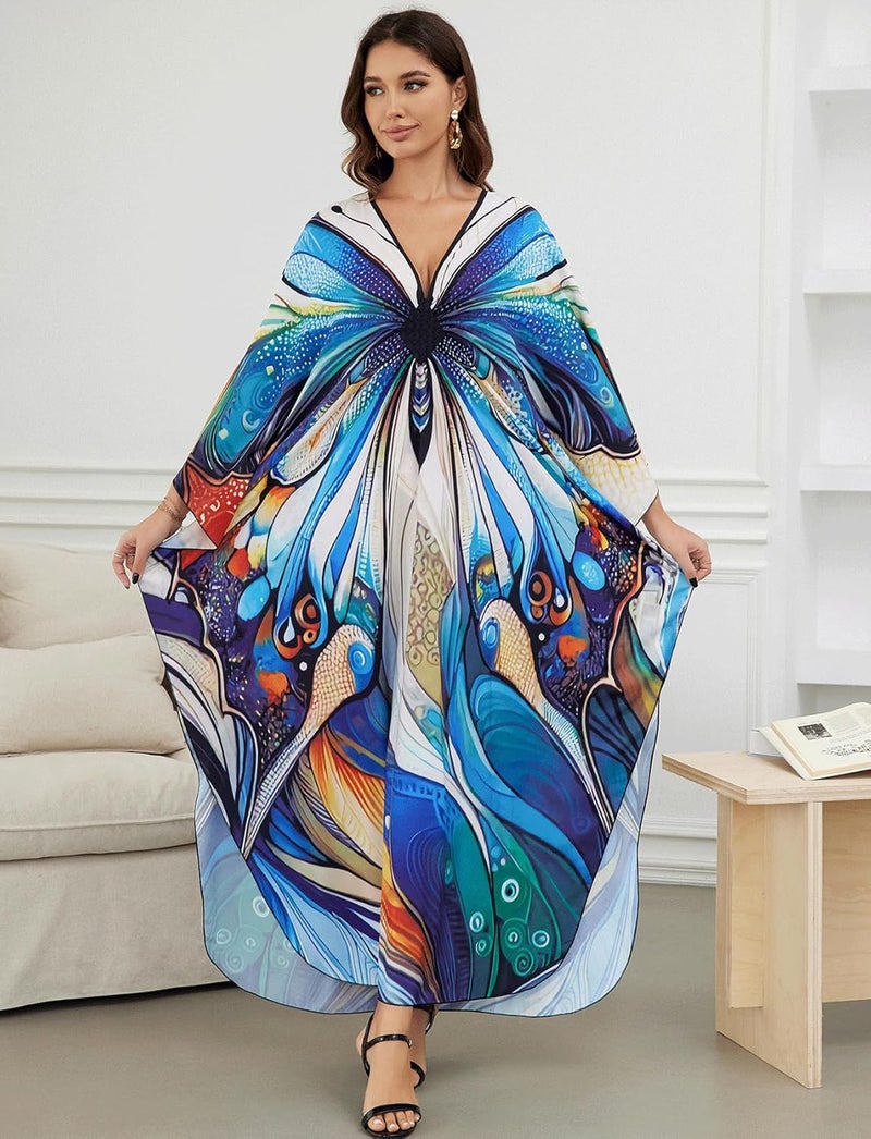 KECVOT Kaftan Dresses for Women Plus Size Batwing Sleeve Caftans Long Bathing Suit Cover Up Maxi Beach Dress Loungewear - Image 2